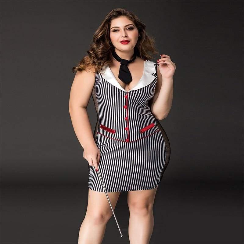 Plus Size Teacher - Vertical Stripe Two Side Transparent Sexy Lingerie Set Erotic Costume - Best Love Sex Doll