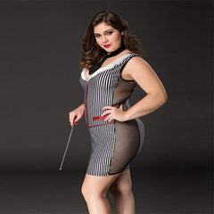 Plus Size Teacher - Vertical Stripe Two Side Transparent Sexy Lingerie Set Erotic Costume - Best Love Sex Doll