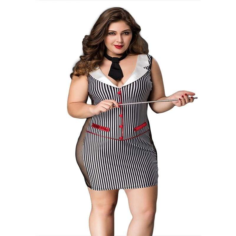 Plus Size Teacher - Vertical Stripe Two Side Transparent Sexy Lingerie Set Erotic Costume - Best Love Sex Doll