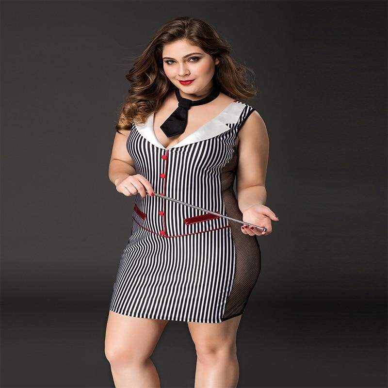 Plus Size Teacher - Vertical Stripe Two Side Transparent Sexy Lingerie Set Erotic Costume - Best Love Sex Doll