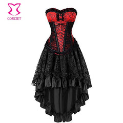 Corsé victoriano + falda - Conjunto de falda y bustier con vestido aristócrata vintage y ropa gótica sexy - La mejor muñeca sexual del amor