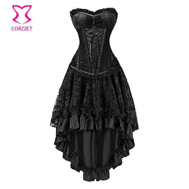 Corsé victoriano + falda - Conjunto de falda y bustier con vestido aristócrata vintage y ropa gótica sexy - La mejor muñeca sexual del amor