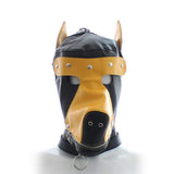 PU Leather Dog Mask - Blindfold BDSM Bondage Exotic Fetish Accessories SM Hood Sex Slave Collar Bondage - Yellow