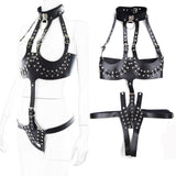 Raven - Full Body Adjustable PU Leather High-Collared Harness Bare Breast Straps Slave Restraints