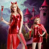Red Demon - Devil Role Play Costume Cosplay PU Rochie din piele