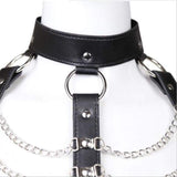 Ripple - Fetish Collar Bondage With Metal Chains Thong PU Leather Strappy Harness