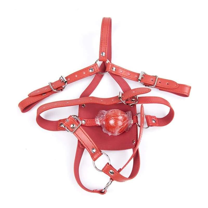 Silent - Silicone Mouth Gag Bondage Restraints PU Leather Open Mouth Ball Head Harness Fetish Mask With Oral Fixation