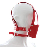 Silent - Silicone Mouth Gag Bondage Restraints PU Leather Open Mouth Ball Head Harness Fetish Mask With Oral Fixation - Red