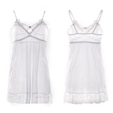 Slip Dress + Thong - Women’s White Lace Sleepwear Sexy Lingerie Brief Set