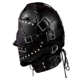 Steampunk Knight - Unisex Leather Rivet Mask With Mouth Zip&Collar Handcraft Blindfold Open Mouth Slave Bondage