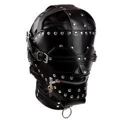 Steampunk Knight - Unisex Leather Rivet Mask With Mouth Zip&Collar Handcraft Blindfold Open Mouth Slave Bondage