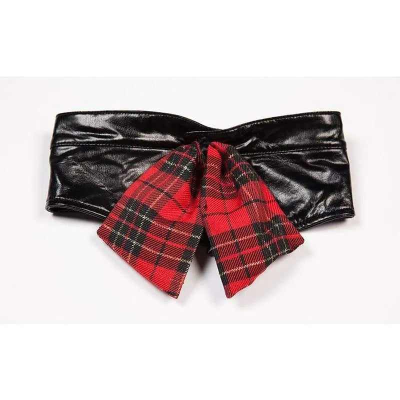 Student Plus Size - Faux Leather and Plaid Skirt Erotic Costumes Sex Uniform XL - Best Love Sex Doll