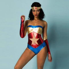 Superhero - Marvel Theme PU Bodysuit Wonder Woman Uniform Strapless Latex Costume - Best Love Sex Doll