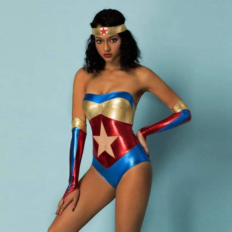 Superhero - Marvel Theme PU Bodysuit Wonder Woman Uniform Strapless Latex Costume - Best Love Sex Doll