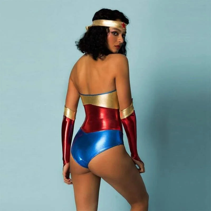 Superhero - Marvel Theme PU Bodysuit Wonder Woman Uniform Strapless Latex Costume - Best Love Sex Doll