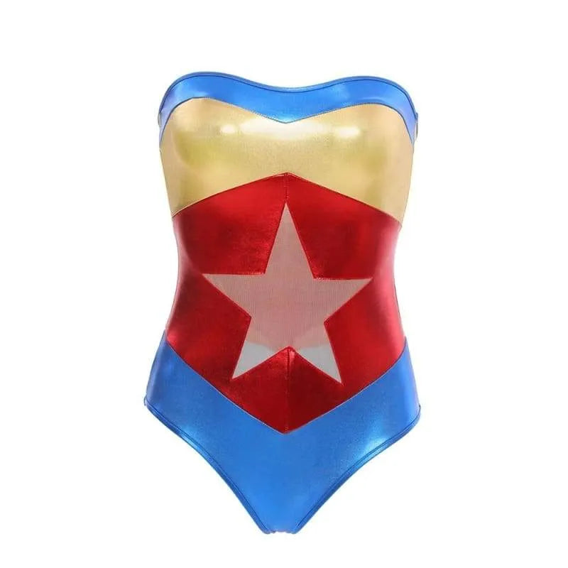 Superhero - Marvel Theme PU Bodysuit Wonder Woman Uniform Strapless Latex Costume - Best Love Sex Doll