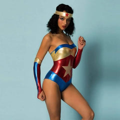 Superhero - Marvel Theme PU Bodysuit Wonder Woman Uniform Strapless Latex Costume - Best Love Sex Doll