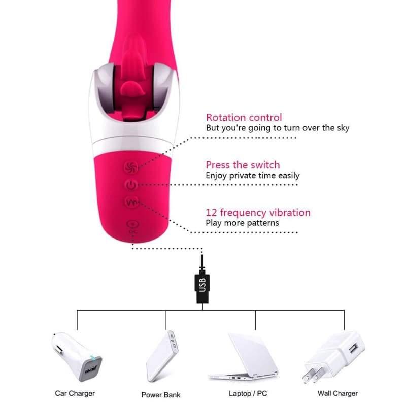 USB Charging Tongue Licking Dildo Vibrator Cordless Double Use Sex Toy - Best Love Sex Doll