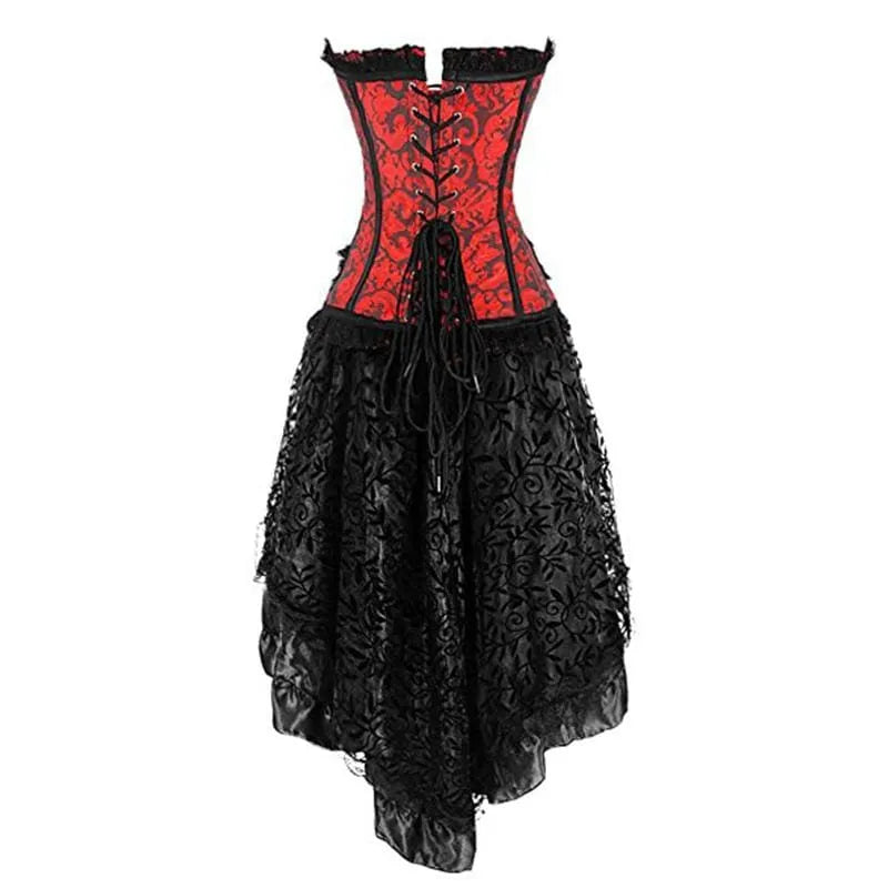 Corsé victoriano + falda - Conjunto de falda y bustier con vestido aristócrata vintage y ropa gótica sexy - La mejor muñeca sexual del amor