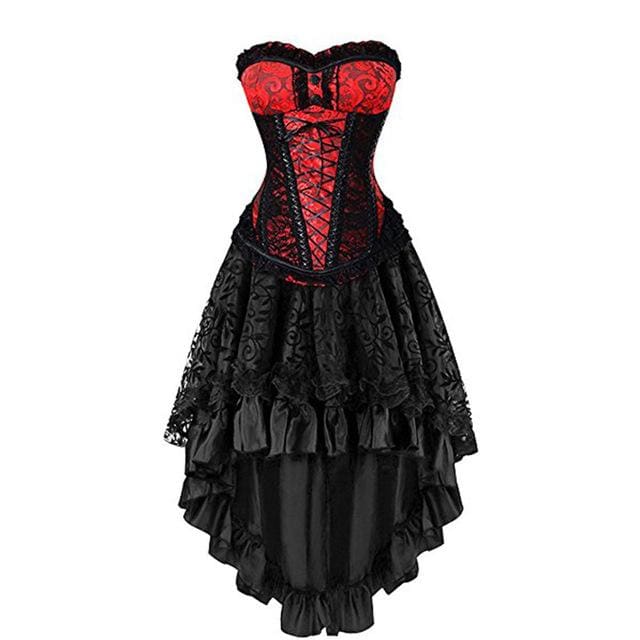 Corsé victoriano + falda - Vestido de aristócrata vintage Conjunto de falda bustier de ropa gótica sexy - Rojo / S