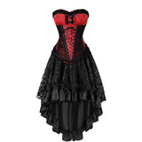 Victorian Corset + Skirt - Vintage Aristocrat Dress Sexy Gothic Clothing Bustier Skirt Set - Red / S