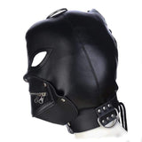Villain - Full Face Mask With Zipper PU Leather Muzzle & Open Eyes Slave Enclosed Headgear