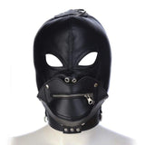Злодей - Полнолицевая маска с застежкой-молнией на морде из искусственной кожи и закрытый головной убор раба с открытыми глазами