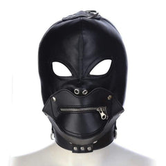 Villain - Full Face Mask With Zipper PU Leather Muzzle & Open Eyes Slave Enclosed Headgear