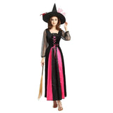 Vrăjitoare - Rochie de mânecă lungă de joc cu rol de Socerress de Halloween cu pălărie și borsă