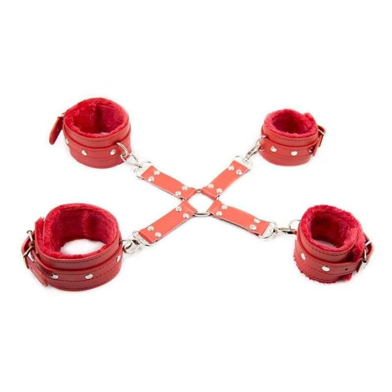 X - PU Leather Plush BDSMCross Buckle Handcuffs Ankle Cuffs Adjustable Slave Cross Cuffs Bondage Restraints