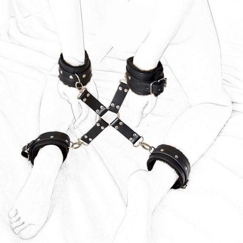 X - PU Leather Plush BDSMCross Buckle Handcuffs Ankle Cuffs Adjustable Slave Cross Cuffs Bondage Restraints