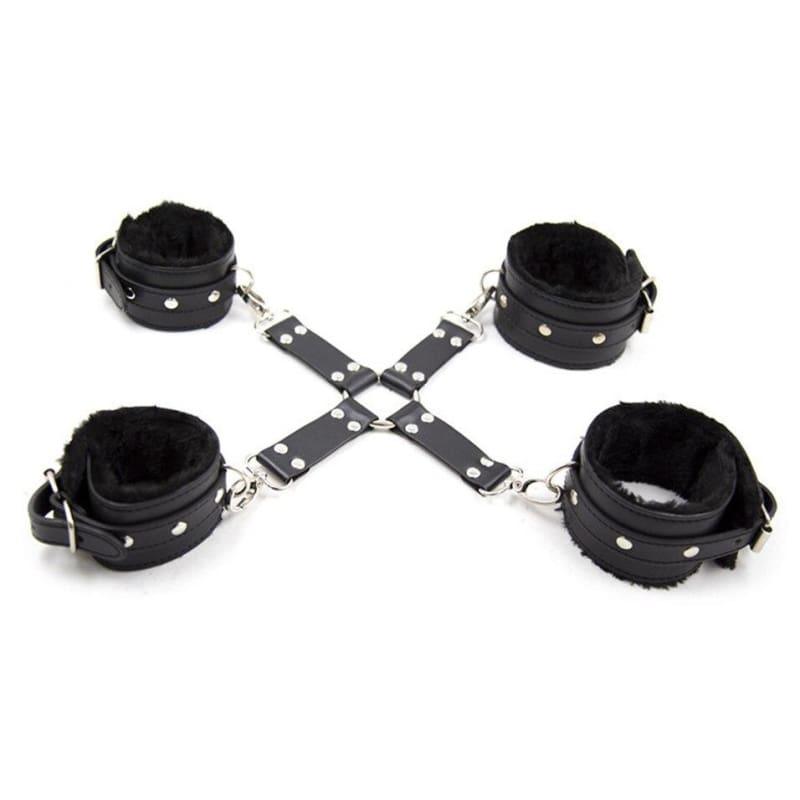 X - PU Leather Plush BDSMCross Buckle Handcuffs Ankle Cuffs Adjustable Slave Cross Cuffs Bondage Restraints