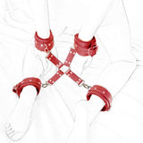 X - PU Leather Plush BDSMCross Buckle Handcuffs Ankle Cuffs Adjustable Slave Cross Cuffs Bondage Restraints